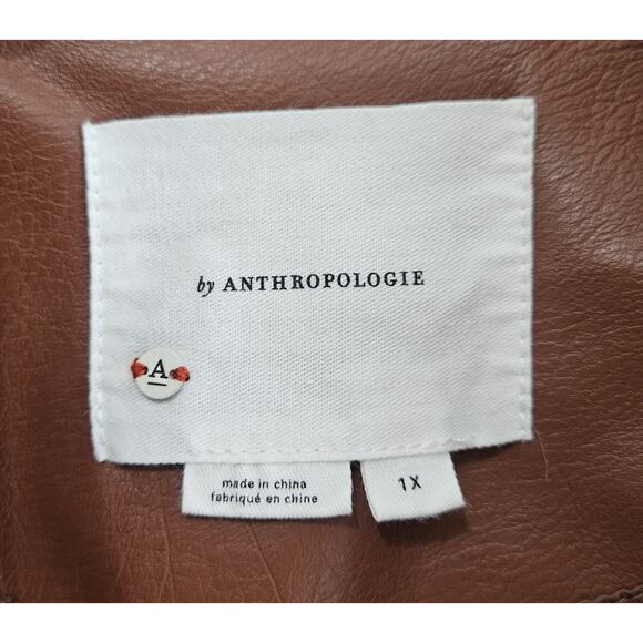 ANTHROPOLOGIE Women's Plus 1X Saige Moto Jacket Brown Faux Leather Snaps Zip 46" - Picture 4 of 11